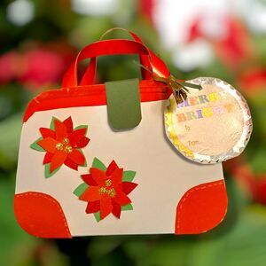 Handmade Paper Purse Gift Bag Gift Card Holder Christmas Poinsettias Magnet